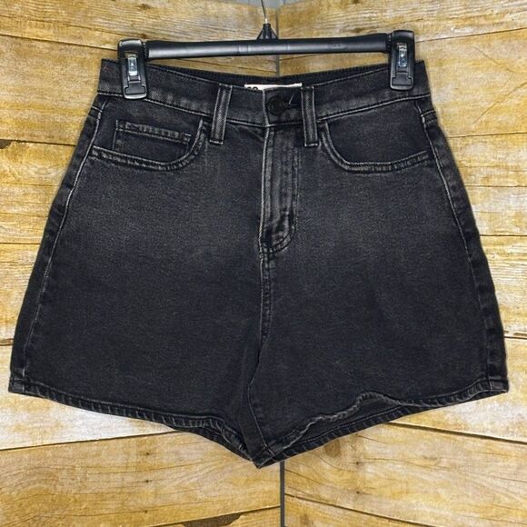 SO SUPER HIGH RISE BLACK DENIM CASUAL EVERYDAY WEAR SIMPLE BOYFRIEND SHORTS 3/26 - Picture 1 of 2